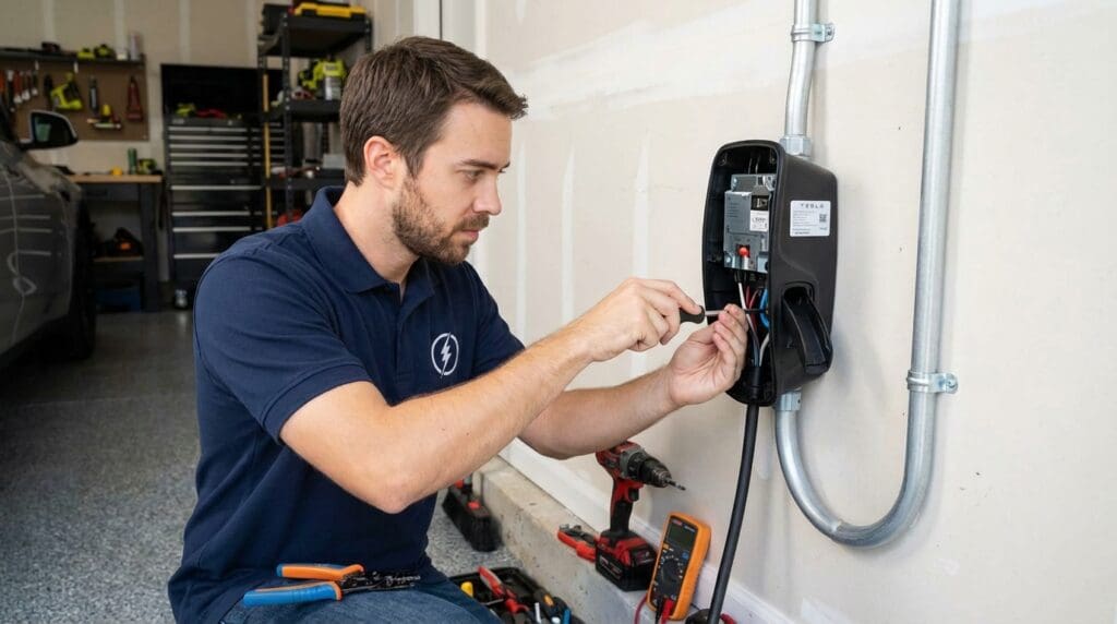 electrician-installing-ev-charger-eclectric-vehicles-sunrise