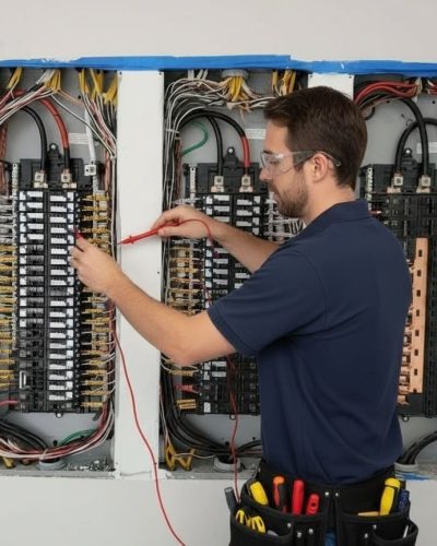 Sunrise Electrical Service Technician Testing Circuit Breaker